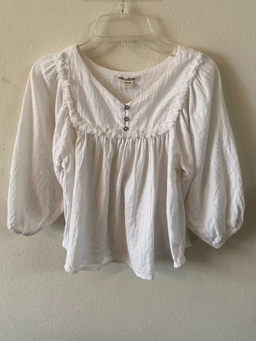 BILLABONG SMALL WHITE BOHO-CHIC PEASANT BABYDOLL PEPLUM BLOUSE